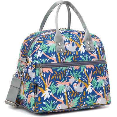 FlowFly Insulated Lunch Bag With Shoulder Strap for Women, Men, and Kids, Large and Reusable, Handle, Freezable Work and School Travel Tote and Meal Prep Organizer,Sloth