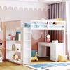 Quarte Functional Wooden Full Size Loft Bed with Built-in Desk and Storage Shelves,4 Drawers and Guardrails,for Kids Boys Girls Teens Adults Bedroom Use (White@D) view 1