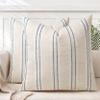 AELS 26x26 Decorative Farmhouse Linen Blend Throw Pillow Covers, Boho Textured Pillow Case, Set of 2, Beige with White & Navy Blue Stitch Yarn Dyed Stripe Cushion Cover for Living Room (Cover ONLY) view 1