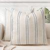 AELS 22x22 Decorative Farmhouse Linen Blend Throw Pillow Covers, Boho Textured Pillow Case, Set of 2, Beige with White & Navy Blue Stitch Yarn Dyed Stripe Cushion Cover for Living Room (Cover ONLY) view 1