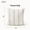 AELS 22x22 Decorative Farmhouse Linen Blend Throw Pillow Covers, Boho Textured Pillow Case, Set of 2, Beige with White & Navy Blue Stitch Yarn Dyed Stripe Cushion Cover for Living Room (Cover ONLY) view 2