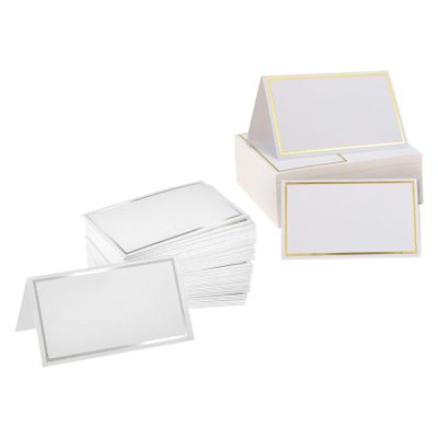 200pcs Place Cards Blank Fillable Small Table Cards with Gold Silver Foil Border for Table Setting Name Wedding