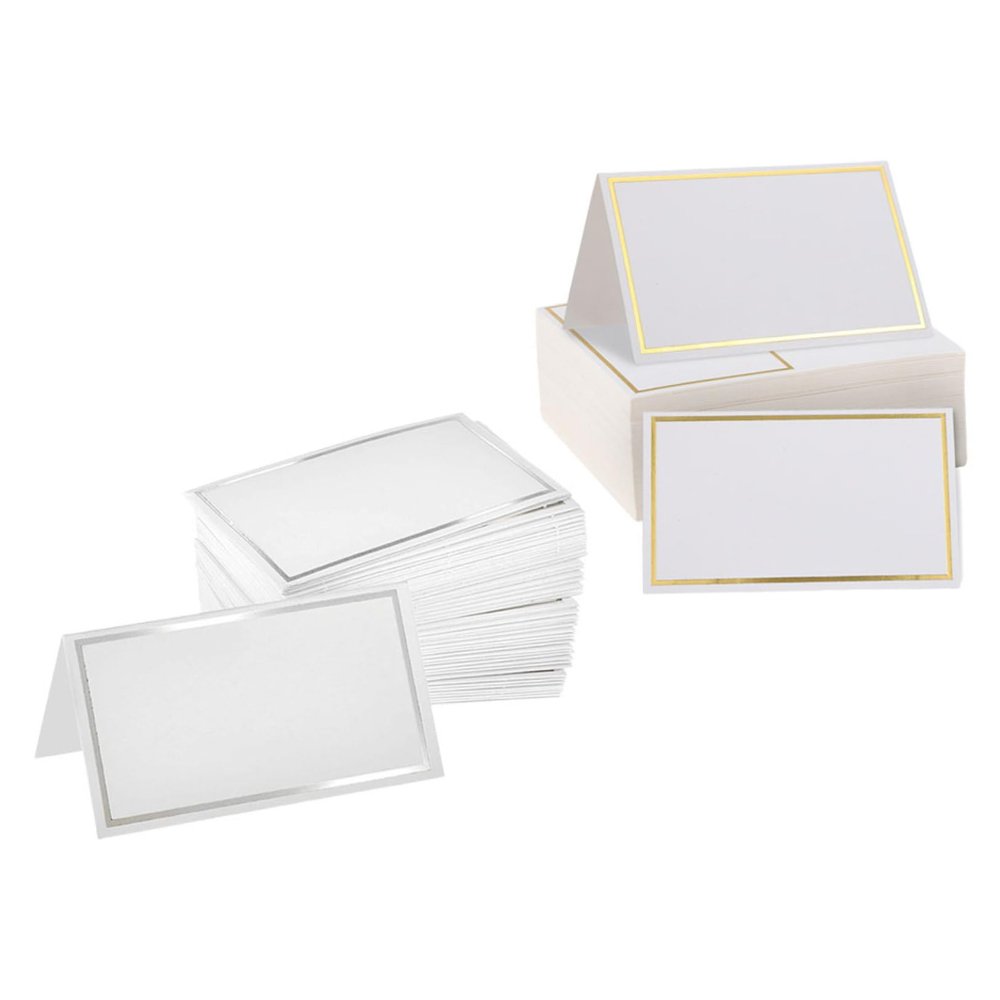 200pcs Place Cards Blank Fillable Small Table Cards with Gold Silver Foil Border for Table Setting Name Wedding
