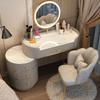 KWOKING LED Dimmable Lighted Mirror Makeup Counter Bedroom Makeup Vanity Desk Table with Drawers Dressing Table Apartment Makeup Table Bedside Cabinet Grey with a Wingback Stool 39" L x 16" W x 31" H view 1