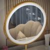 KWOKING LED Dimmable Lighted Mirror Makeup Counter Bedroom Makeup Vanity Desk Table with Drawers Dressing Table Apartment Makeup Table Bedside Cabinet Grey with a Wingback Stool 39" L x 16" W x 31" H view 2