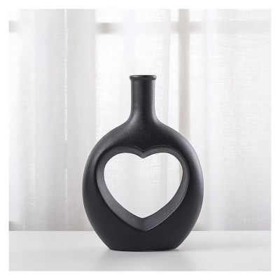 Nordic Ceramic Vase Circular Hollow Donuts Flower Pot for Farmhouse Dcor, Pampas Grass Vase for Centerpieces, Living Room, Bedroom, Dining Table, Entryway, Hollow Decoration (Color : Black, Size :