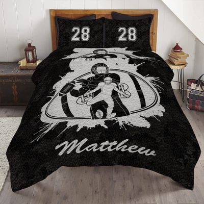 SATIGI Football Bedset for Boys, Custom Name and Number Quilt Set, Sport Quilt Full Size, Sport Print Quilt Gifts for Boys On Birthday (Football Quilt 03)