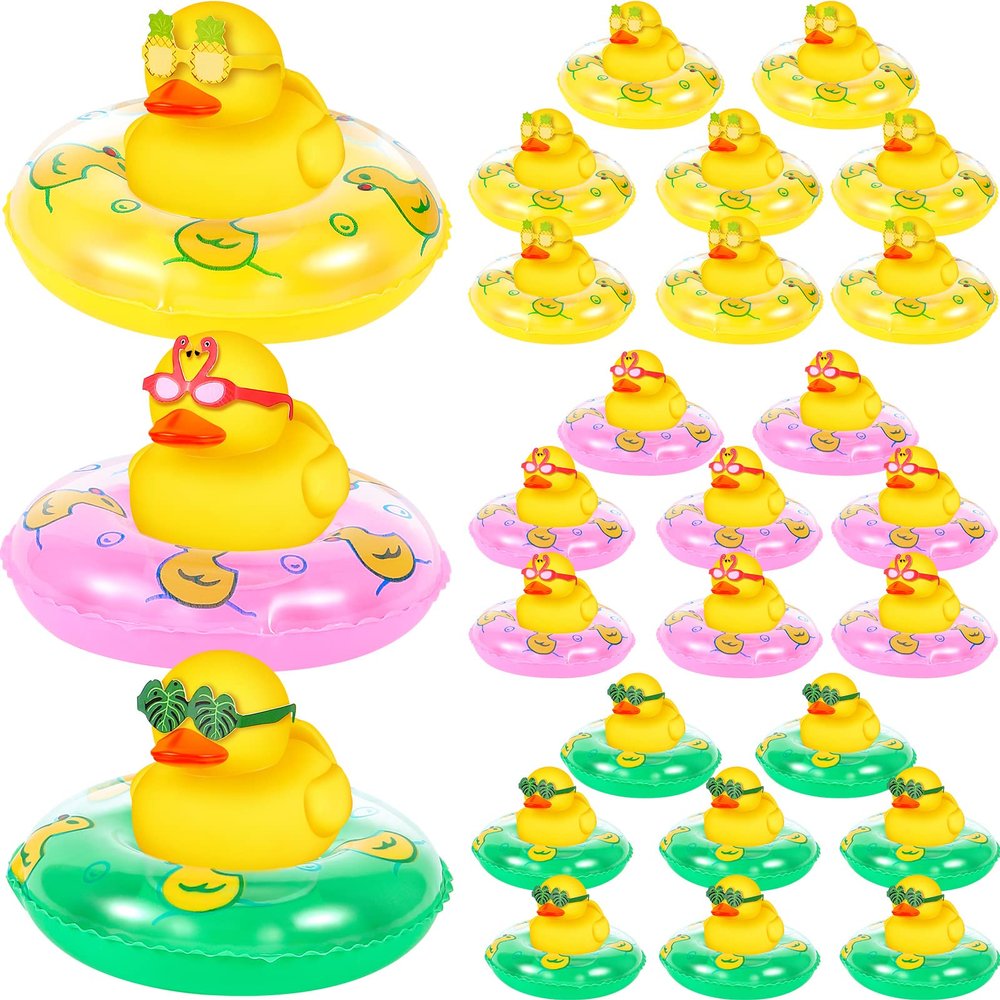 DEEKIN 24 Pcs Summer Beach Rubber Ducks 2 Inch Large Hawaii Rubber Duckies Swimming Pool for Birthday Party Gifts Bath Decoration, Summer Beach and Pool Activity