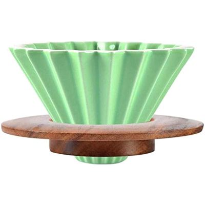 1-2 Cups Pour-Over Coffee Dripper Green Ceramic Origami Shape (with Holder)