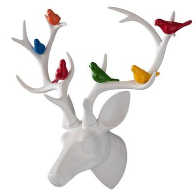 Colored bird deer head, white resin artificial deer head, porch living room decoration wall hanging ornaments, bar living room research wall hanging pendant (COLOR: white, size: 55 * 24 * 50 cm)