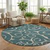 Rugs.com - Outdoor Botanical Rug 11 Ft Round Teal Indoor/Outdoor Rug Weather-Resistant Floral Design for Patios, Decks, and Porches view 4