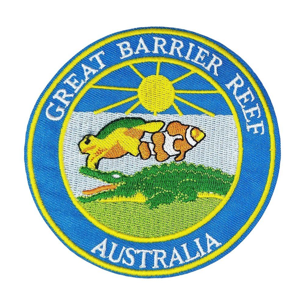 Great Barrier Reef Australia Patch Embroidered Iron-on/Sew-on Decorative Embroidery Applique Clothing Jacket Premium Stitching Nature Tropical Fish Coral Reefs Souvenir Badge Turtles Whales Sharks