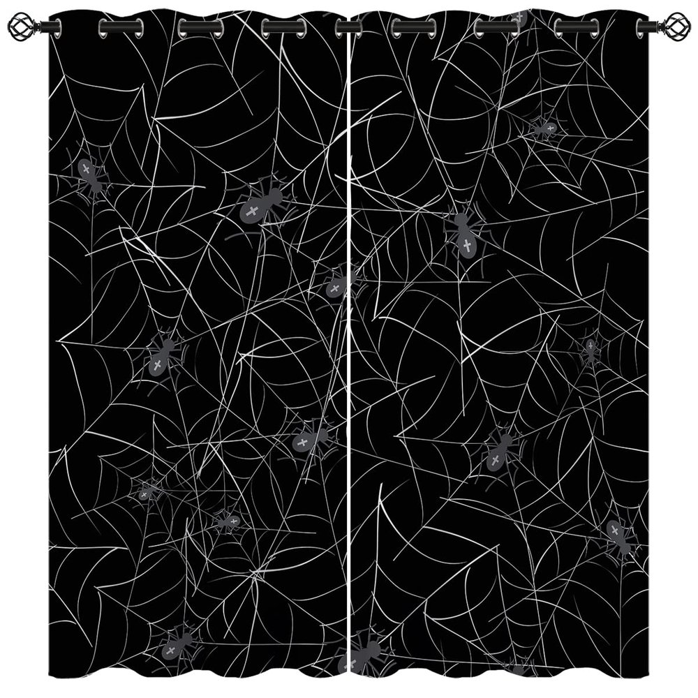 ONINUO Scary Spider Web Blackout Curtains for Girls Boy Home Decor, Halloween Horror Gothic Grommet Thermal Insulated Drapes Darkening Window Curtain for Bedroom Living Room, 63 x 63 Inch