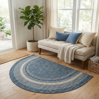 Rugs.com - Outdoor Border Rug 2' 7 x 4' 1 Hearth Blue Indoor/Outdoor Rug Weather-Resistant Flatweave for Patios, Porches, and Decks