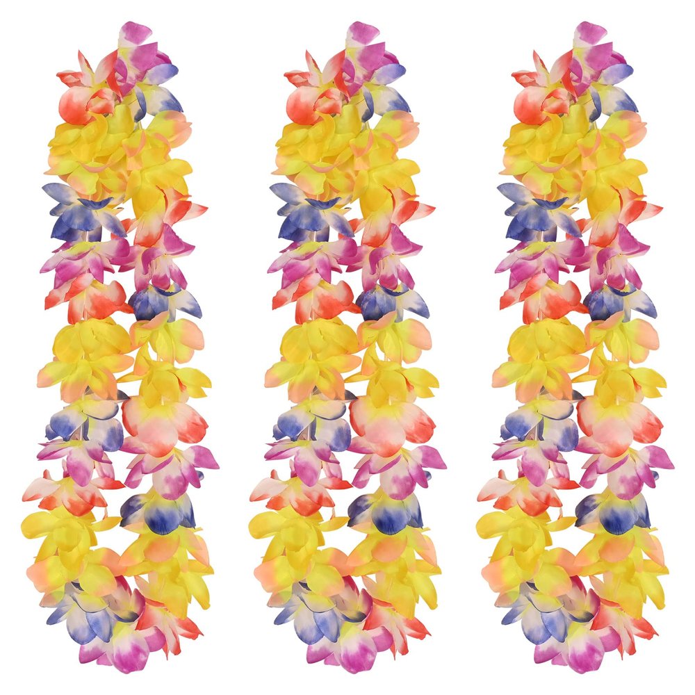 Beistle 3 Piece 40" Polyester Fabric Sunrise Floral Hawaiian Leis for Luau Party Supplies and Tropical Themed Favors Multicolor