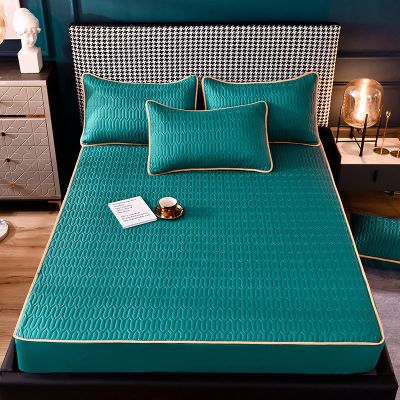 FCLDESHOP Bedding Twin Fitted Sheets,Thicken Quilted Breathable Deep Pocket Fitted Sheet, Boys Girls Bedroom Cartoon Anime Print Mattress Protector Cover,Green 1,100cm*200cm (1pcs)