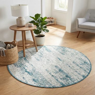 Rugs.com - Outdoor Modern Rug 3 Ft Round Teal Indoor/Outdoor Rug Perfect for Patios, Decks, and Porches