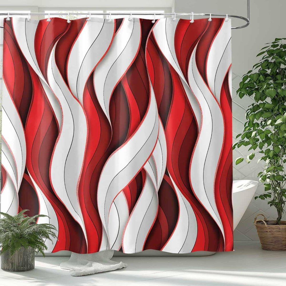 ZFUNCING Shower Curtain for Bathroom Abstract Geometric Wave Stripes Waterproof Bath Curtains Grommet Shower Curtains with Hooks for Bathtubs Toilet Decor 66x72in Burgundy Red White Gradient