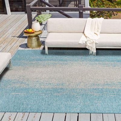 Rugs.com - Outdoor Modern Rug 13 Ft Square Aqua Indoor/Outdoor Rug Weather-Resistant Easy-Clean Flatweave for Patios, Decks, and Porches