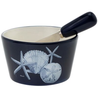 Boston International Ceramic Bowl and Spreader Serving Set, 1.5 Cups, Dark Sea