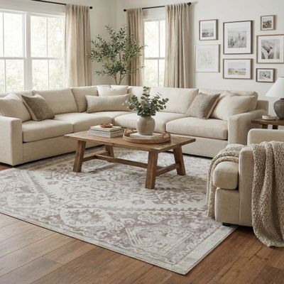 Rugs.com - Oxford Rug 10' x 13' Cream Easy-Clean Rug Ideal for Large Living Rooms, Dining Rooms, and Open Floorplans