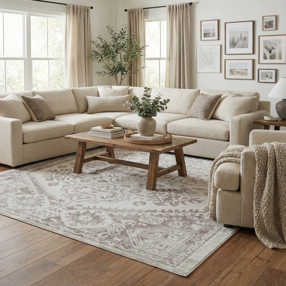 Rugs.com - Oxford Rug 10' x 13' Cream Easy-Clean Rug Ideal for Large Living Rooms, Dining Rooms, and Open Floorplans