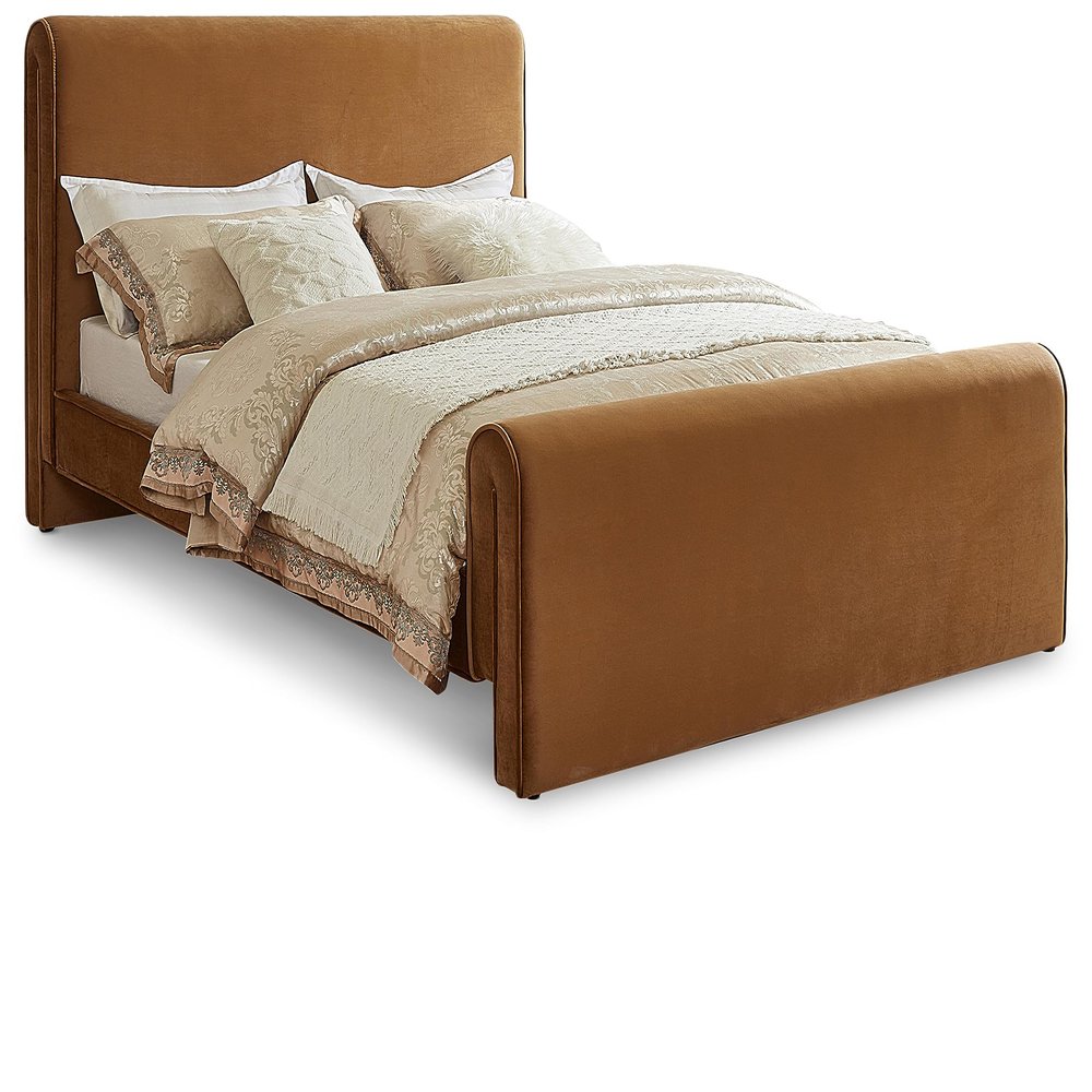 Meridian Furniture SloanSaddle-Q Sloan Collection Modern | Contemporary Velvet Upholstered Queen Bed with Rich Soft Saddle Velvet, Curved Headboard/Footboard, 66" W x 96" D x 45" H, Saddle, Queen