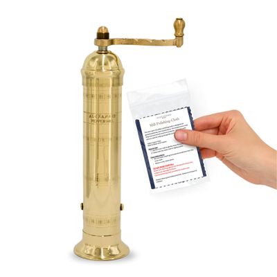 Alexander Home Original Greek Pepper Mill, 9-Inch Brass  European Manual Pepper Grinder, Refillable, with Polishing Cloth