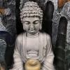 HIHELO Indoor Tabletop Waterfall Fountain Indoor Buddha Fountain Tabletop Water Fountain Sitting Buddha Zen Fountain Resin Crafts Indoor Living Room Desktop Office Decoration Meditation Fountain view 3