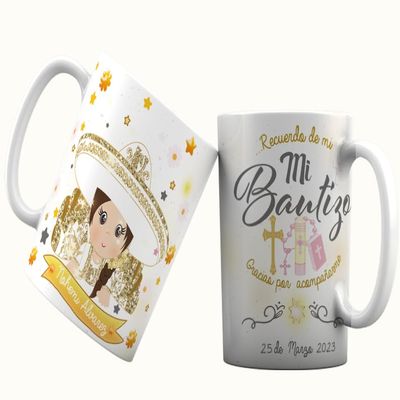 Generic Personalized Ceramic Mugs, 12 Elegant White 11 oz Baptism Mugs with Ribbon and Thank You Card, Microwave & Dishwasher Safe