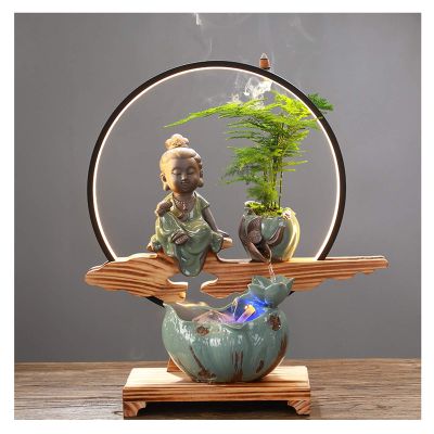 Indoor Tabletop Waterfall Fountain New Chinese Lucky Living Room Home Furnishing Accessories Office Desktop Objects Water Fountain Store Opening Housewarming Gifts Meditation Fountain ( Color : H )
