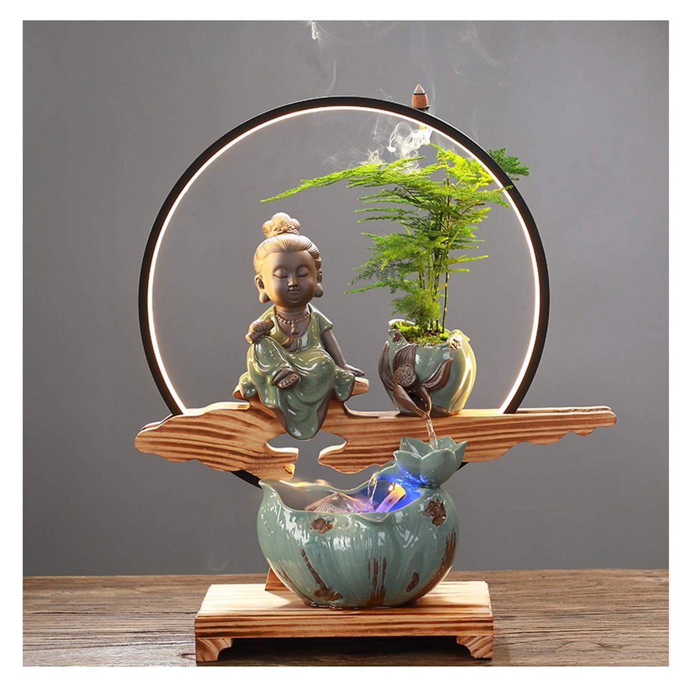 Indoor Tabletop Waterfall Fountain New Chinese Lucky Living Room Home Furnishing Accessories Office Desktop Objects Water Fountain Store Opening Housewarming Gifts Meditation Fountain ( Color : H )