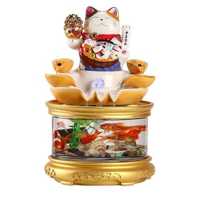 HIHELO Indoor Tabletop Waterfall Fountain Tabletop Fountain Modern Creative Water Glass Fish Tank Office Desk Lucky Cat Decorative Ornaments Interior Decoration Desktop Fountain Meditation Fountain