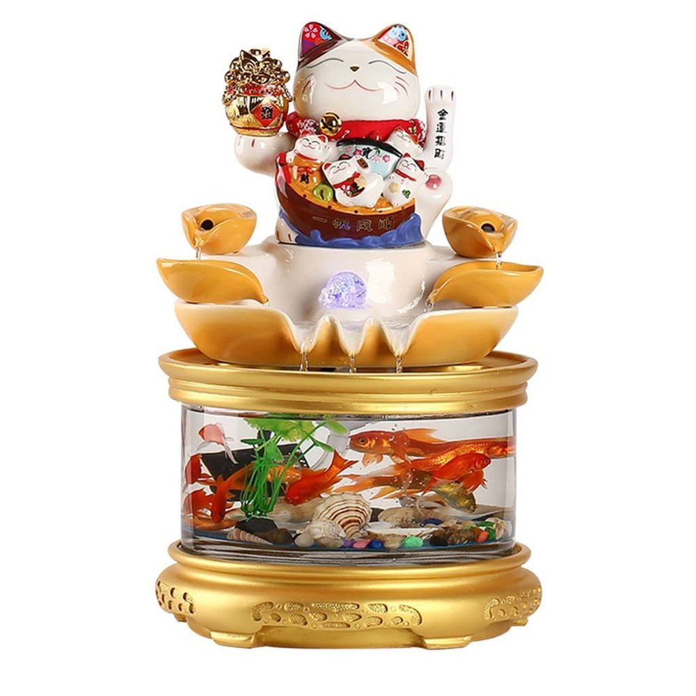 HIHELO Indoor Tabletop Waterfall Fountain Tabletop Fountain Modern Creative Water Glass Fish Tank Office Desk Lucky Cat Decorative Ornaments Interior Decoration Desktop Fountain Meditation Fountain
