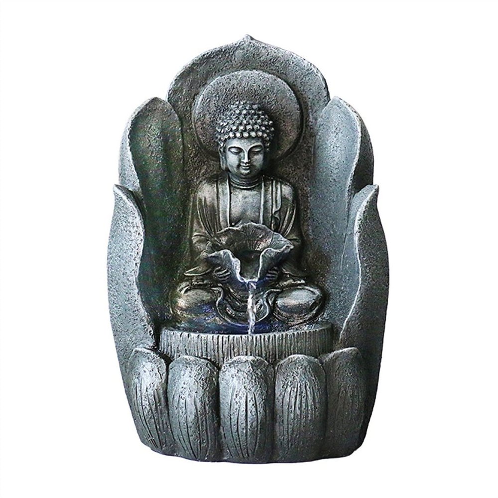 HIHELO Indoor Tabletop Waterfall Fountain Desktop Lucky Buddha Statue Flowing Water Fountain Living Room Entrance Decoration Home Decoration Landscape Decoration Meditation Fountain (Size : Brass)
