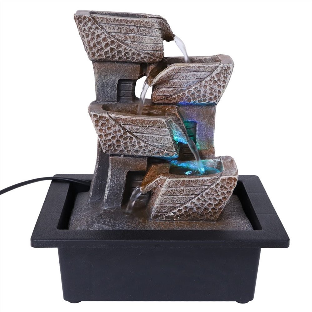 HIHELO Indoor Tabletop Waterfall Fountain Desktop Fountain Office Desk Lucky Fountains Resin Water Table Fountain with Led Indoor Waterfall Tabletop Fountains Meditation Fountain