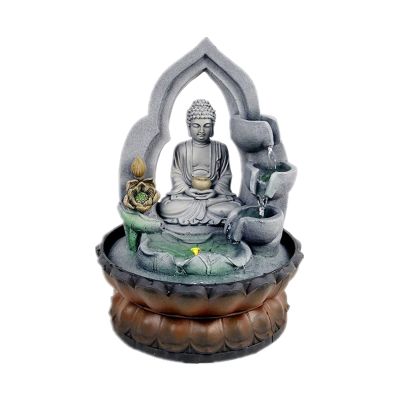 HIHELO Indoor Tabletop Waterfall Fountain Fountain Desktop Buddha Buddhism Ornament Yoga Calming Water Flow Figurine with Circular Water Flow for Home Office Bedroom Decoration Meditation Fountain
