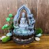 HIHELO Indoor Tabletop Waterfall Fountain Fountain Desktop Buddha Buddhism Ornament Yoga Calming Water Flow Figurine with Circular Water Flow for Home Office Bedroom Decoration Meditation Fountain view 2