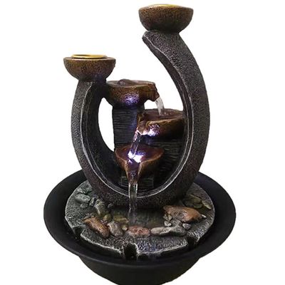 Indoor Tabletop Waterfall Fountain Multifunction Indoor Water Fountain & Candle Holders With Lights Three Tier Soothing Cascading Tabletop Fountains With Rocks Meditation Fountain ( Color : Brass )