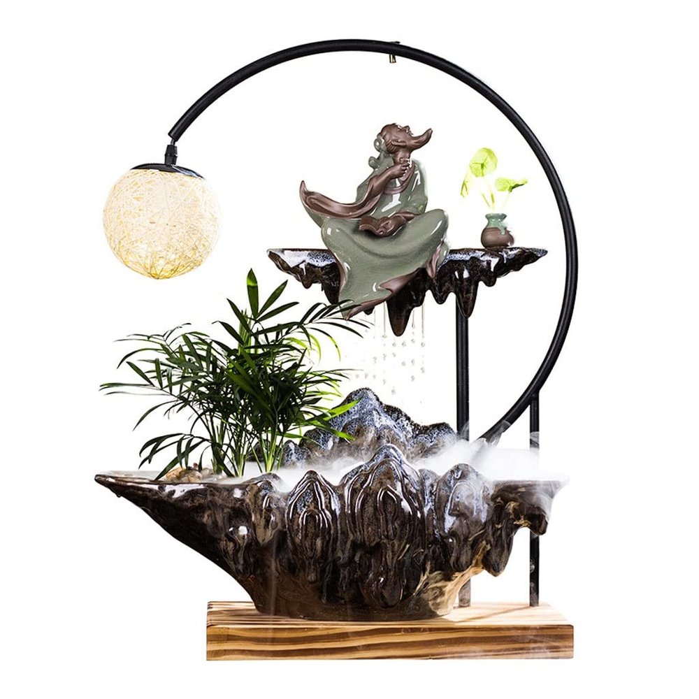 Indoor Tabletop Waterfall Fountain Tabletop Fountain New Chinese Desktop Water Waterfall Fountain Interior Decoration Atomized Table Fountain Office Desk Lucky Water Fountains Meditation Fountain