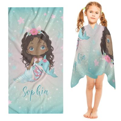 African American Mermaid Beach Towel Personalized Custom Name Bath Towels for Women Men 30 x 60 Inch