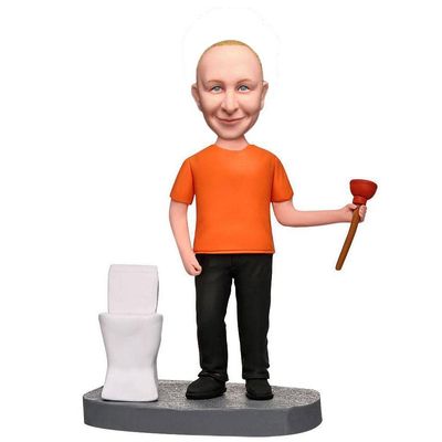 Custom Plumber Bobblehead - Handmade Personalized Figurine for Plumbing Professionals, Funny Workshop Gift, Made from Your Photo - Perfect for Retirement, Apprentices & DIY Enthusiasts