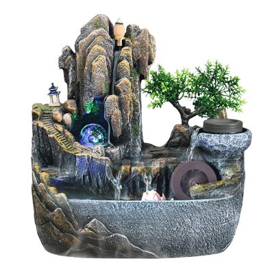 Indoor Tabletop Waterfall Fountain Tabletop Fountain Indoor Small Rockery Desktop Mountain Cascading Waterfalls with Rolling Ball Waterwheel for Gift and Decoration Meditation Fountain ( Color : Brass