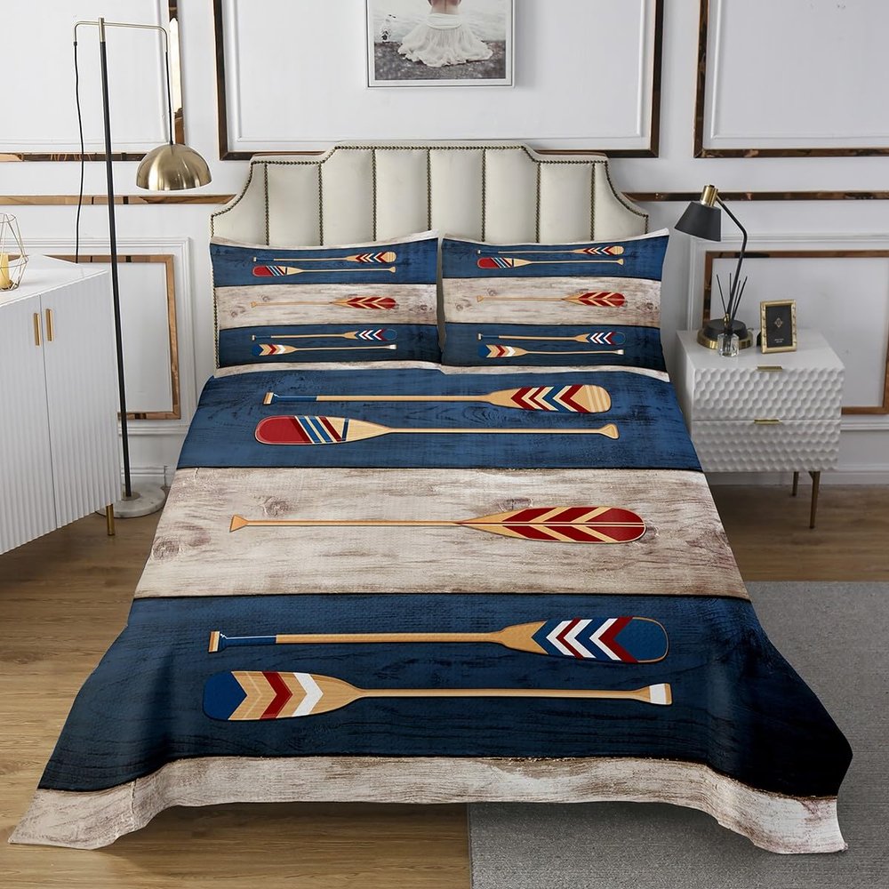3 Piece The Lake Paddles Quilt Bedding Set Women Aldult Lightweight Bedding Rustic Farmhouse Bedspread Set Lake Life Bedspread Coverlet Soft Microfiber Home Quilt Set for King Bed All Season