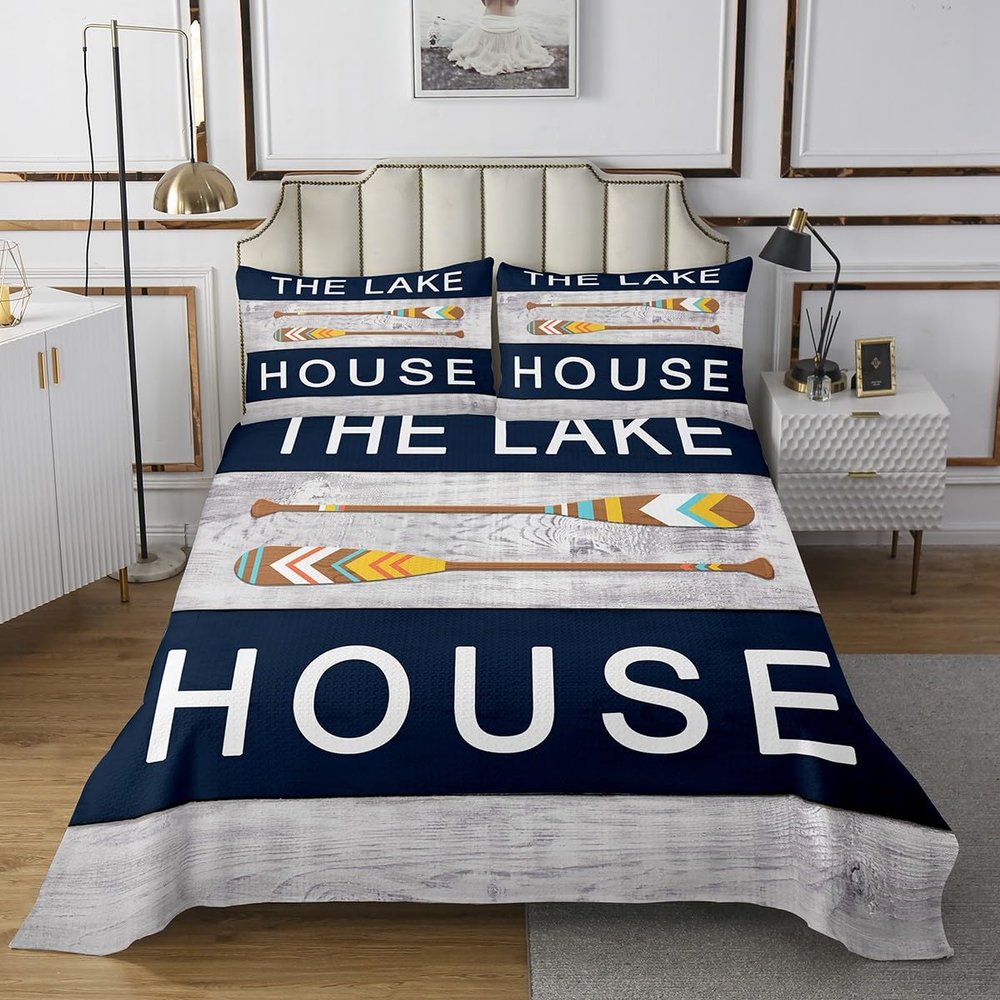 3 Piece Rustic Farmhouse Quilt Bedding Set Women Aldult Lightweight Bedding Nautical Lake Bedspread Set Camping Lover Bedspread Coverlet Soft Microfiber Home Quilt Set for King Bed All Season