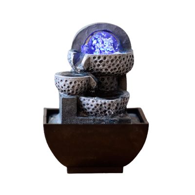 HIHELO Indoor Tabletop Waterfall Fountain Tabletop Fountain Desktop Geometry Flowing Water Small Fountain Circulating Water Feature Feng Shui Wheel Crafts Living Room Decoration Meditation Fountain