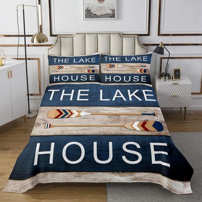 3 Piece Rustic Farmhouse Quilt Bedding Set Women Aldult Lightweight Bedding Lake House Bedspread Set Lake Life Bedspread Coverlet Soft Microfiber Home Quilt Set for King Bed All Season
