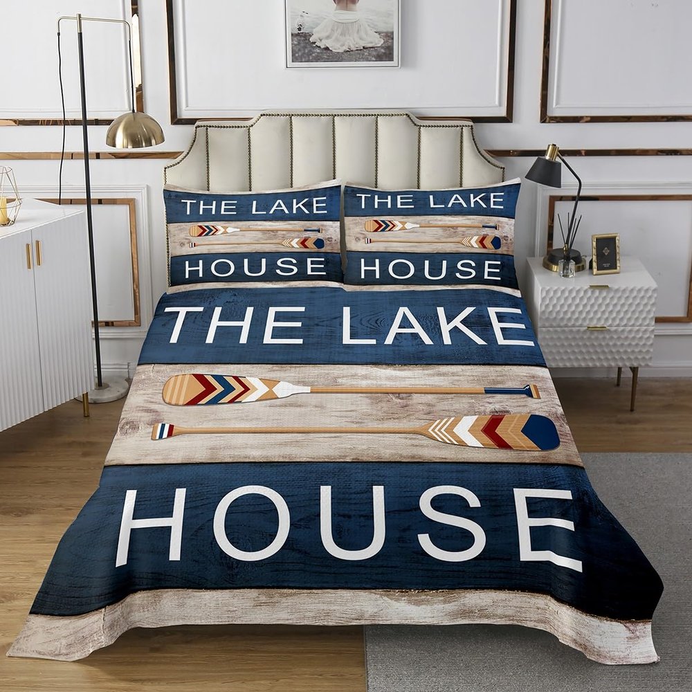 3 Piece Rustic Farmhouse Quilt Bedding Set Women Aldult Lightweight Bedding Lake House Bedspread Set Lake Life Bedspread Coverlet Soft Microfiber Home Quilt Set for King Bed All Season