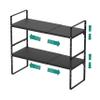 SUZLON Expandable Cabinet Shelf Organizer Rack, Stackable Kitchen Counter Storage Shelves Stand, Adjustable Height Pantry Shelf Spice Rack, Heavy Duty Nonslip Black Large 2Pack view 1