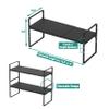 SUZLON Expandable Cabinet Shelf Organizer Rack, Stackable Kitchen Counter Storage Shelves Stand, Adjustable Height Pantry Shelf Spice Rack, Heavy Duty Nonslip Black Large 2Pack view 2